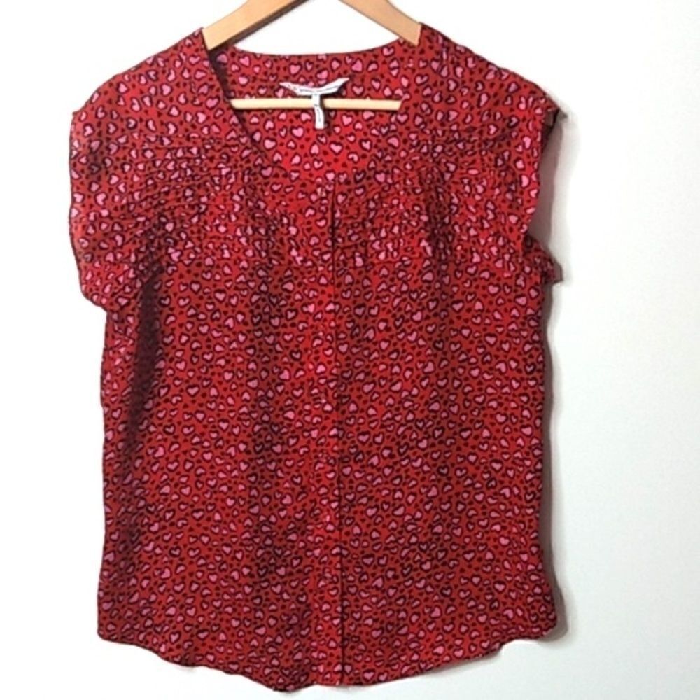 French Connection Heart Top Red Ruffle Sleeves, Size - PM